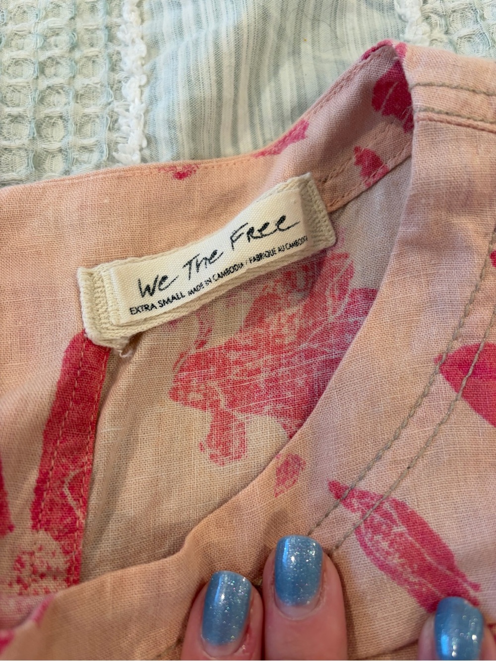 We The Free Floral Linen Blend Oversized Babydoll Top Peach Pink XS Boho EUC - Picture 3 of 4